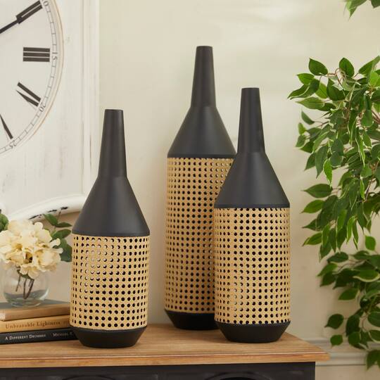 Set of 3 Brown Metal Contemporary Vase 24", 20", 18"